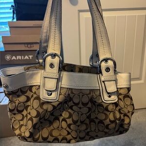 Coach Tan and Cream Signature Shoulder Bag